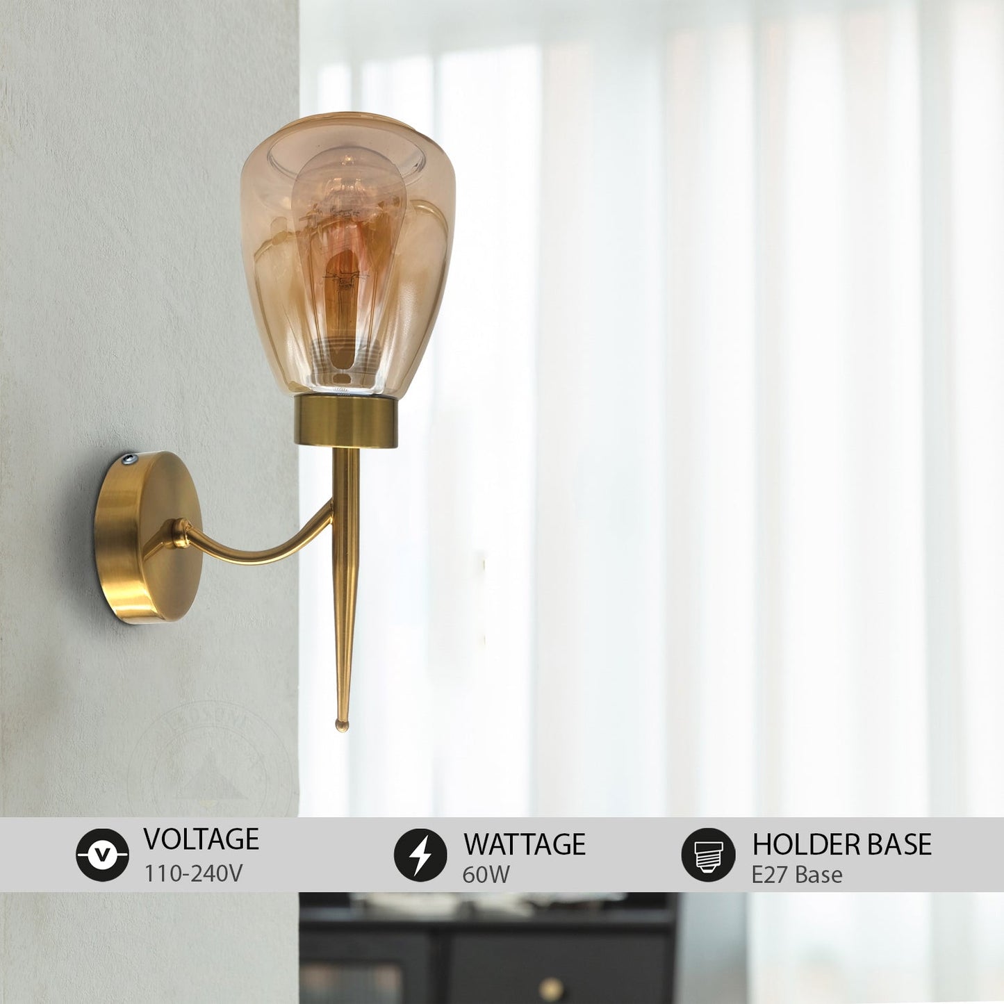 Vintage Wall Lamp Industrial Smoked Glass Wall Light Sconce~4902-3