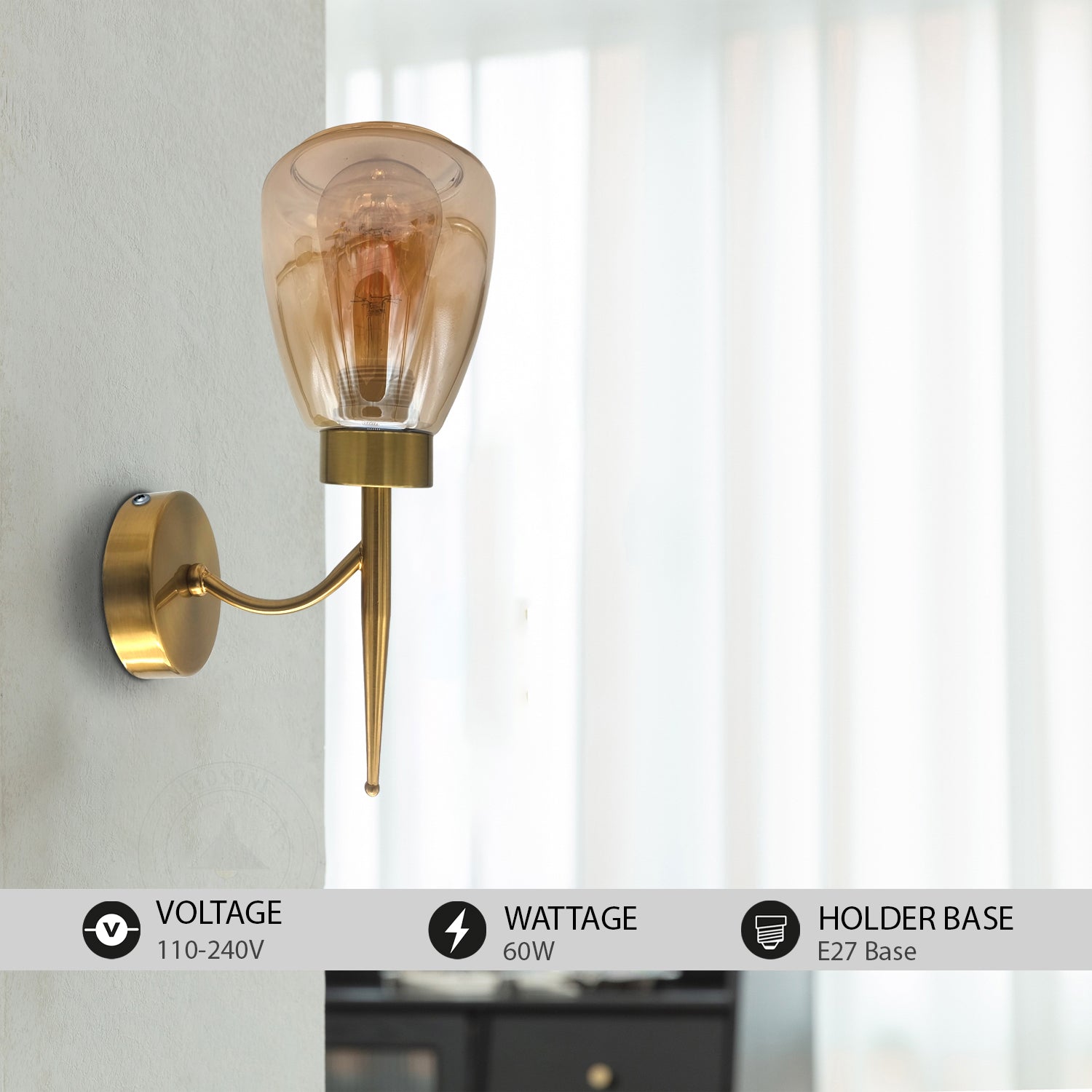 Vintage Wall Lamp Industrial Smoked Glass Wall Light Sconce~4902-3
